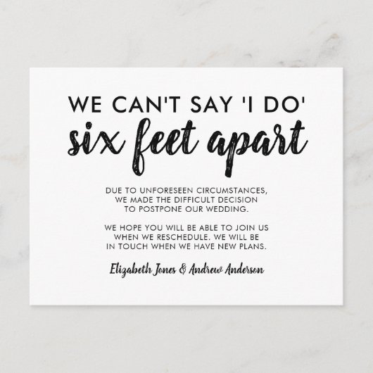 Six Feet Apart Uitgestelde Wijziging Van Datum Tro Aankondigingskaart (Voorkant)