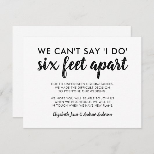 Six Feet Apart Wijziging Datum Trouwtypografie Aankondiging (Voorkant / Achterkant)