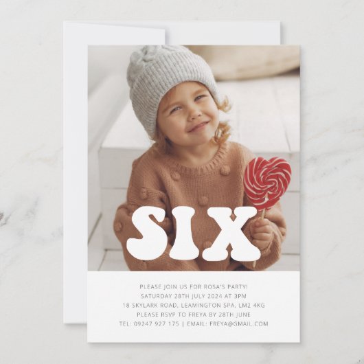 Six - Groovy Foto Verjaardag uitnodiging (Voorkant)