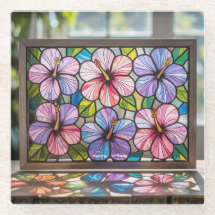 Six Hibiscus Flowers Glas in lood Onderzetter