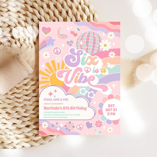 Six Is A Vibe Rainbow Disco Sun 6th Birthday  Kaart