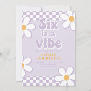 Six is a Vibe Retro Check Lila Madeliefje Kaart
