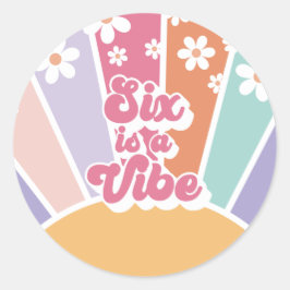 Six is a Vibe Retro Sunshine Rainbow Daisy Ronde Sticker
