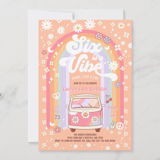 SIX is een Vibe Daisy Groovy Hippie 6e verjaardag Kaart (Voorkant)