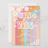 SIX is een Vibe Daisy Rainbow Groovy 6de Verjaarda Kaart (Voorkant)