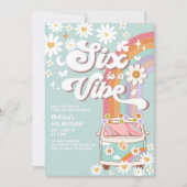 SIX is een Vibe Daisy Rainbow Groovy 6e verjaardag Kaart (Voorkant)