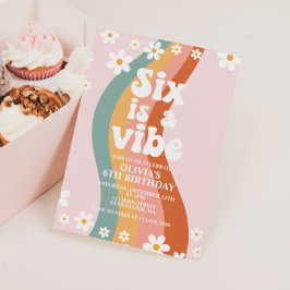Six is een Vibe groovy madeliefje regenboog 6e ver Kaart