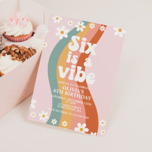 Six is een Vibe groovy madeliefje regenboog 6e ver Kaart