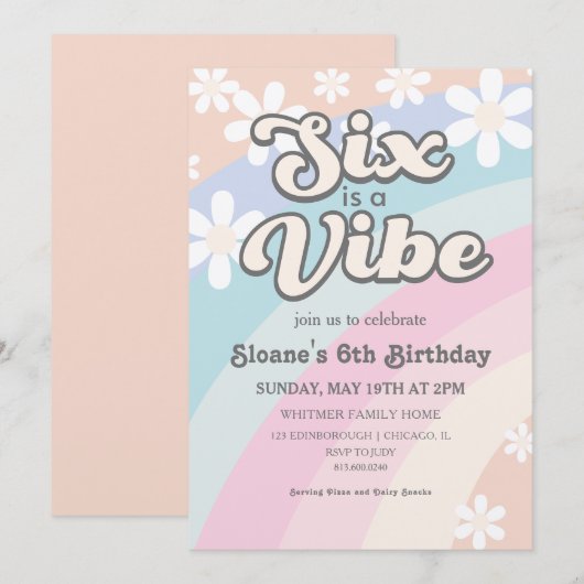 Six is een Vibe Groovy Retro Rainbow Daisy Kaart (Voorkant / Achterkant)