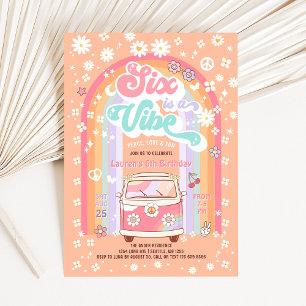 SIX is een Vibe Groovy Van Hippie 6de Verjaardag Kaart