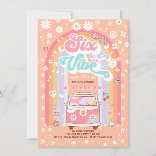 SIX is een Vibe Groovy Van Hippie 6e verjaardag Kaart (Voorkant)