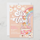 Six is een Vibe Pink Daisy Rainbow Van Verjaardag Kaart (Voorkant)