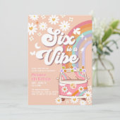 Six is een Vibe Pink Daisy Rainbow Van Verjaardag Kaart (Staand voorkant)