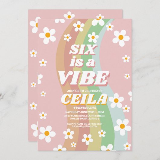 Six is een Vibe Retro 6th Groovy Pink Girl uit de  Kaart (Voorkant / Achterkant)