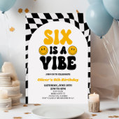 Six is een vibe retro eerste 6e verjaardagsfeest kaart