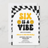 Six is een vibe retro eerste 6e verjaardagsfeest kaart (Voorkant)