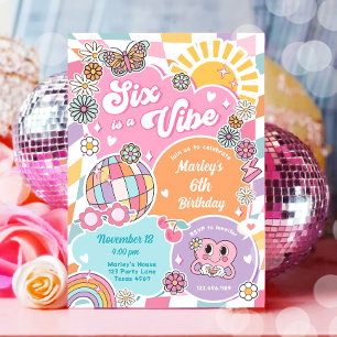 Six is een Vibe Retro Groovy Preppy Varsity Verjaa Kaart