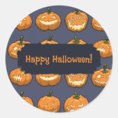 Six Jack o'Lantern Pixel Pumpkins Pattern Ronde Sticker (Voorkant)