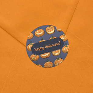 Six Jack o'Lantern Pixel Pumpkins Pattern Ronde Sticker