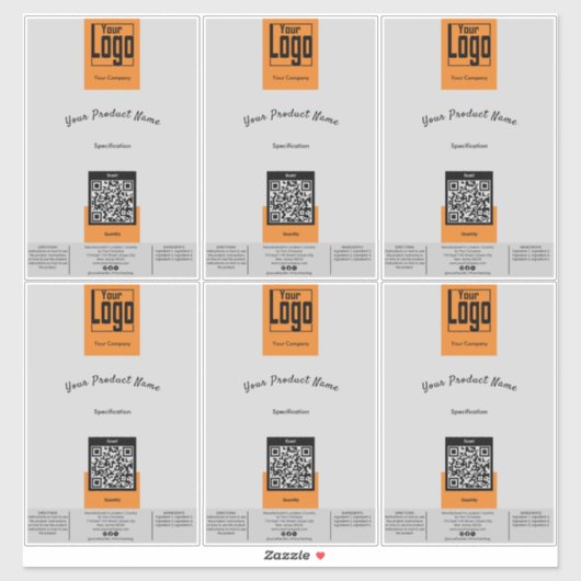 Six Logo QR Code Grijs Sinaasappel Groot Product L Sticker (Vel)