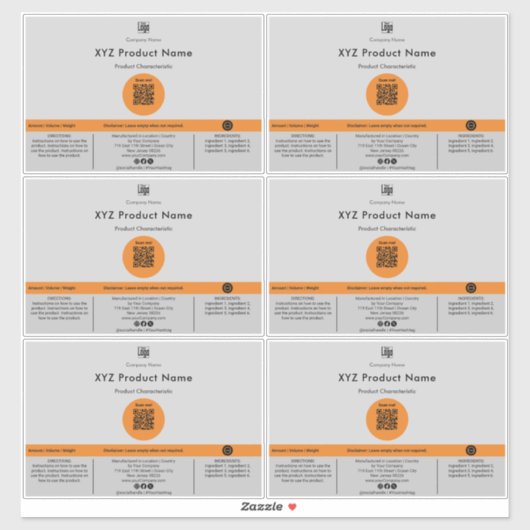 Six Oranje Dot QR Code Grijs Groot Product Label (Vel)