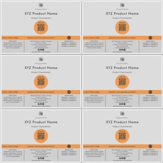 Six Oranje Dot QR Code Grijs Groot Product Label (Voorkant)