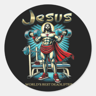 Six Pack Jesus World Beste Deadlifter Christelijk Ronde Sticker