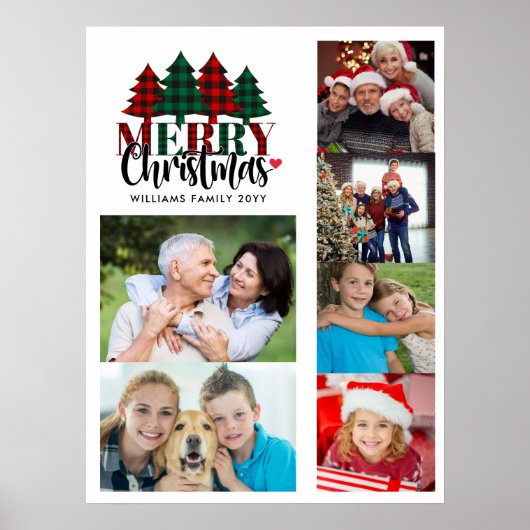 Six Photo Custom Name Plaid Christmas Wall Poster (Voorkant)