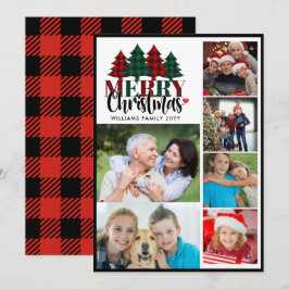 Six Photo Plaid Familienaam Vrolijk Kerstfeest Feestdagenkaart