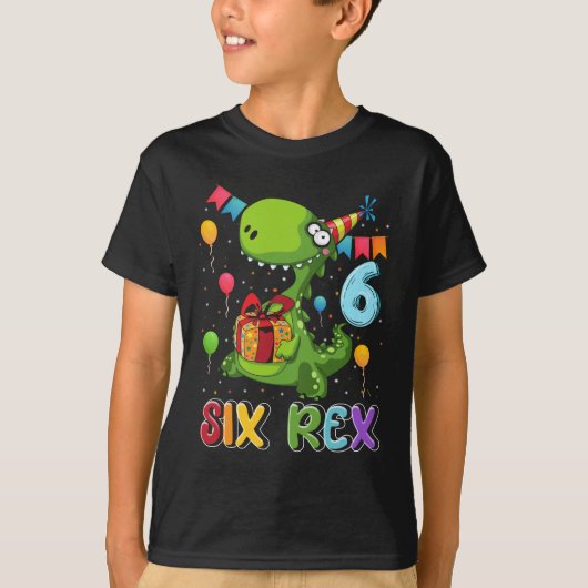 Six Rex 6th Birthday Sixth Dinosaur Holding Box Gi T-shirt (Voorkant)