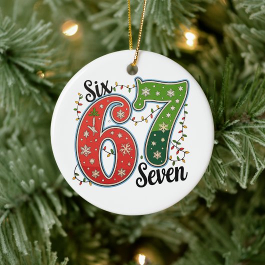 Six Seven 67 6 7 Christmas Meme Funny Xmas Lights Keramisch Ornament (Boom)