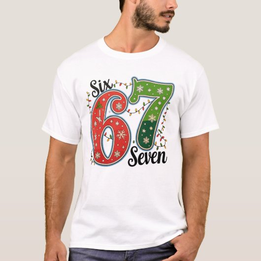 Six Seven 67 6 7 Christmas Meme Funny Xmas Lights T-shirt (Voorkant)