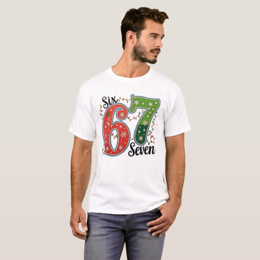 Six Seven 67 6 7 Christmas Meme Funny Xmas Lights T-shirt (Voorkant volledig)