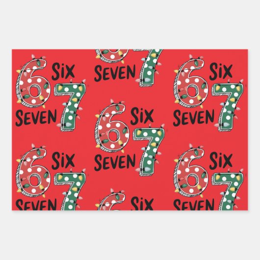 Six Seven 67 6 7 Christmas Meme Funny Xmas  red Inpakpapier Vel (Voorkant 2)