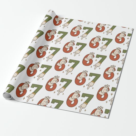 Six Seven 67 6 7 Christmas Santa Elf Meme Cadeaupapier (Uitgerold)