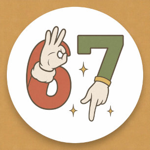Six Seven 67 6 7 Kerstmis Kerstelf Meme Ronde Sticker