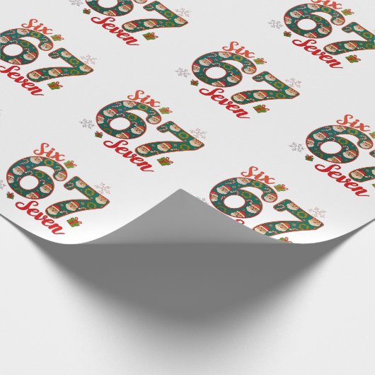 Six Seven 67 6 7 Meme Christmas Xmas Santa Hat Cadeaupapier (Hoek)