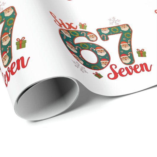 Six Seven 67 6 7 Meme Christmas Xmas Santa Hat Cadeaupapier (Rol Hoek)