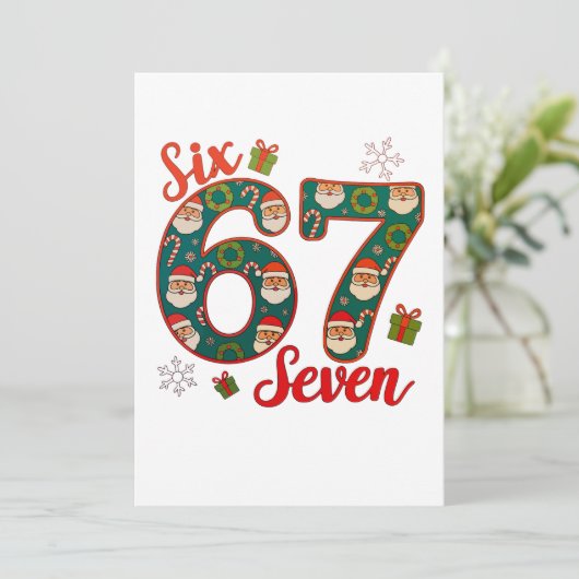 Six Seven 67 6 7 Meme Christmas Xmas Santa Hat Feestdagenkaart (Staand voorkant)