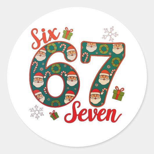 Six Seven 67 6 7 Meme Christmas Xmas Santa Hat Ronde Sticker (Voorkant)