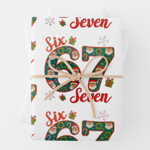 Six Seven 67 6 7 Meme Kerstmis Xmas Kerstman Hoed Inpakpapier Vel