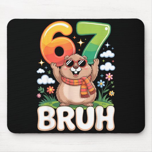 Six Seven 67 Bruh Groundhog Grappig 6 7 Meme Jonge Muismat (Voorkant)
