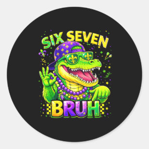 Six Seven 67 Bruh Mardi Gras Mardigator Alligator Ronde Sticker