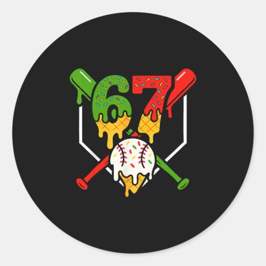 Six Seven 67 Bysebyll Ijs Drup Cool Gen Alph Ronde Sticker (Voorkant)