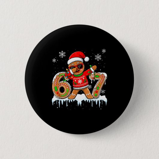 Six Seven 67 Christmas Funny Santa Gingerbread Dab Ronde Button 5,7 Cm (Voorkant)