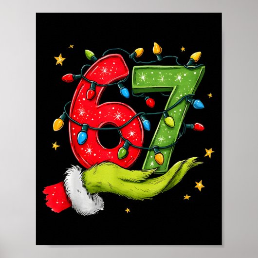 Six Seven 67 Christmas Lights Hand Signs Elf Light Poster (Voorkant)