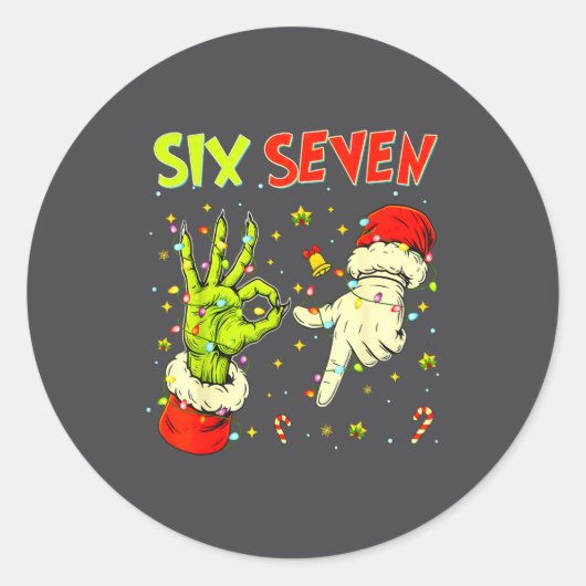 Six Seven 67 Funny Hand-sign Christmas Meme  Ronde Sticker (Voorkant)