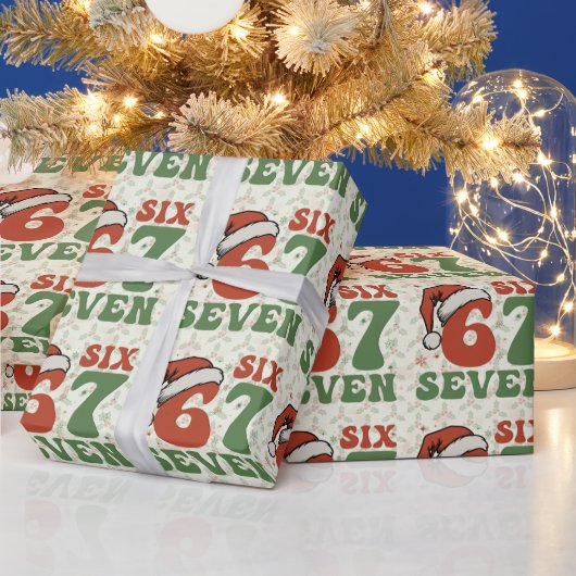 Six Seven 67 Funny Santa Hat Christmas Xmas Meme Cadeaupapier (Feestdagen)
