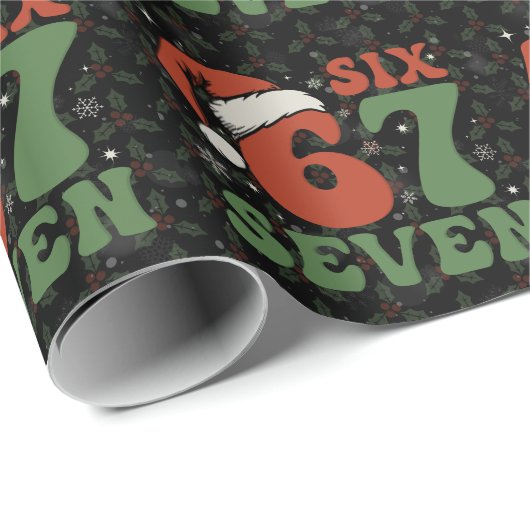 Six Seven 67 Funny Santa Hat Christmas Xmas Meme Cadeaupapier (Rol Hoek)