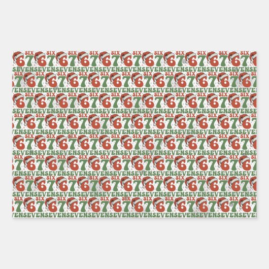 Six Seven 67 Funny Santa Hat Christmas Xmas Meme Inpakpapier Vel (Voorkant)